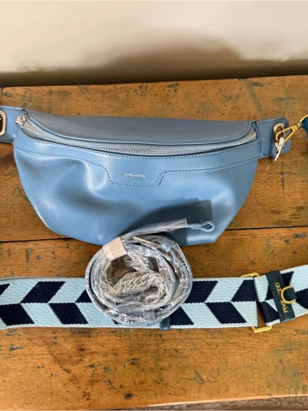 Pixie Mood Blue Vegan Leather Belt Bag with Guitar Strap